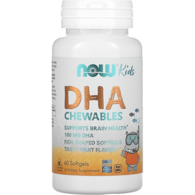 Рыбий жир для детей NOW FOODS DHA, 100 мг - 60 капсул NS29516